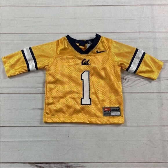 Nike Kids Yellow Cal Golden Bears #1 Long Sleeve Football Jersey Shirt Size 3/6M - Picture 1 of 9